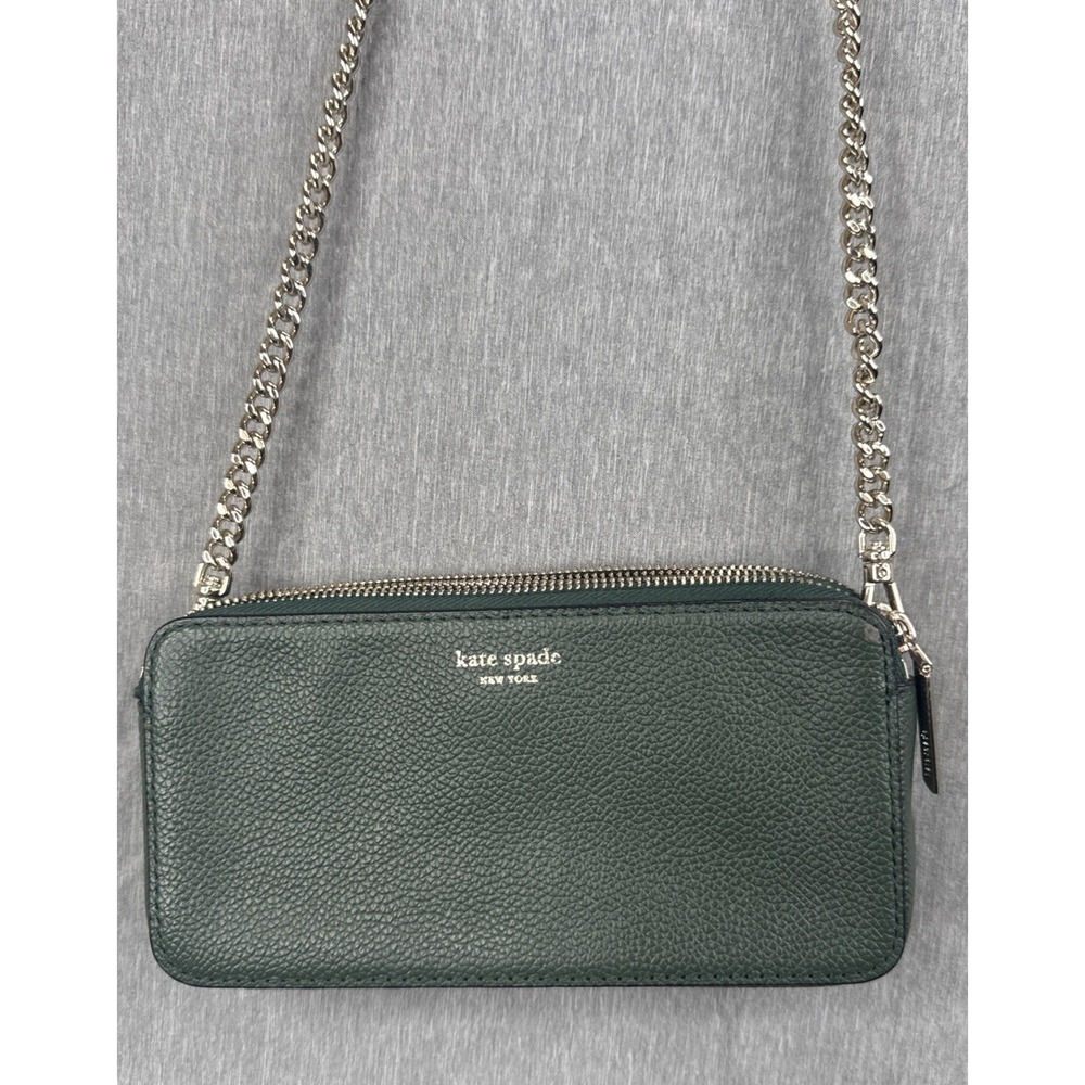 Kate Spade Taylor Purse Bag Small Green Crossbody Chain Pebbled Leather Preppy